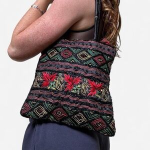 Beaded Black and Red Tote Bag